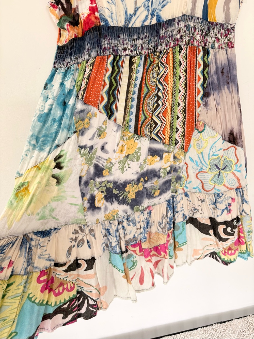SACRED THREADS L Patchwork Dress Multicolor Boho Embroidered Floral Festival - Picture 13 of 14